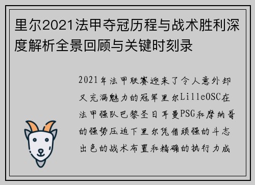 里尔2021法甲夺冠历程与战术胜利深度解析全景回顾与关键时刻录